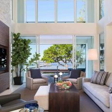 Contemporary Living Room With Cozy Furniture & Lovely View