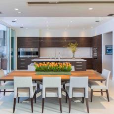 Contemporary Kitchen and Dining Area in Brown and White