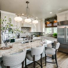 Transitional Kitchen With Cream Cabinets & Large Island