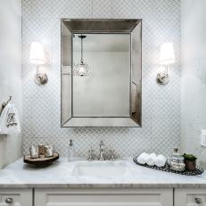 Elegant Bathroom Features Soft Grays and White