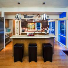 Neutral Transitional Kitchen With Colorful Accents