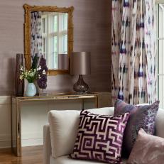 Purple Accent Pillows and Console Table