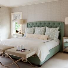 Neutral Traditional Bedroom With Green Bed