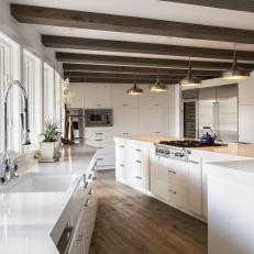 Lovely Rustic Wood Accents in Modern White Kitchen 