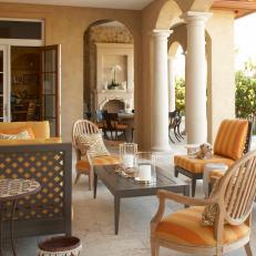 Comfy Outdoor Seating in Mediterranean Breezeway