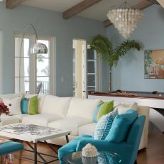 Calming Blue Living Room Evokes Beachy Atmosphere