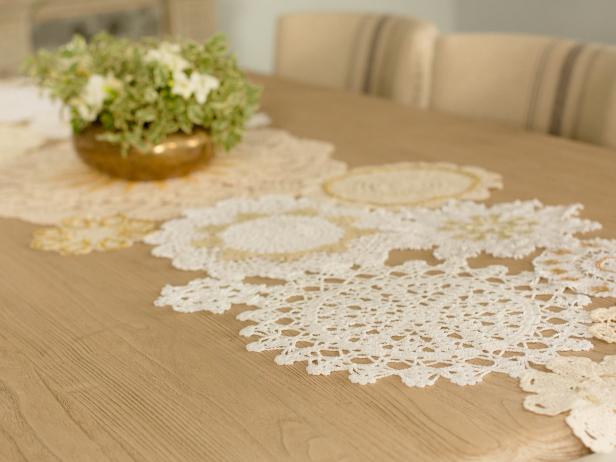 Vintage Inspired Lace Doily Table Runner, Lace Doily Round Table Runner