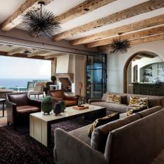 Beach House Family Room with Large Doors that Open Fully to the Outdoor Porch