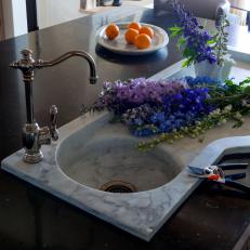 Kitchen Countertop with Custom Built Marble Sink in a Fish Shape