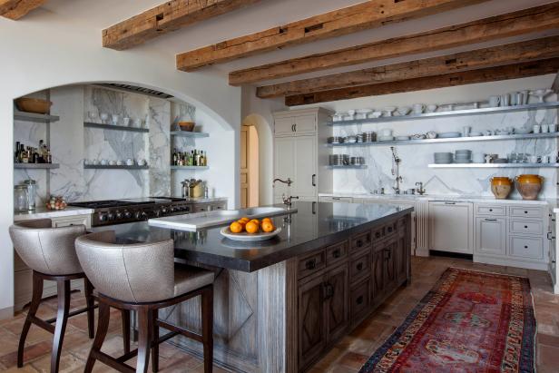 Kitchen with Exposed Beams and Large Island