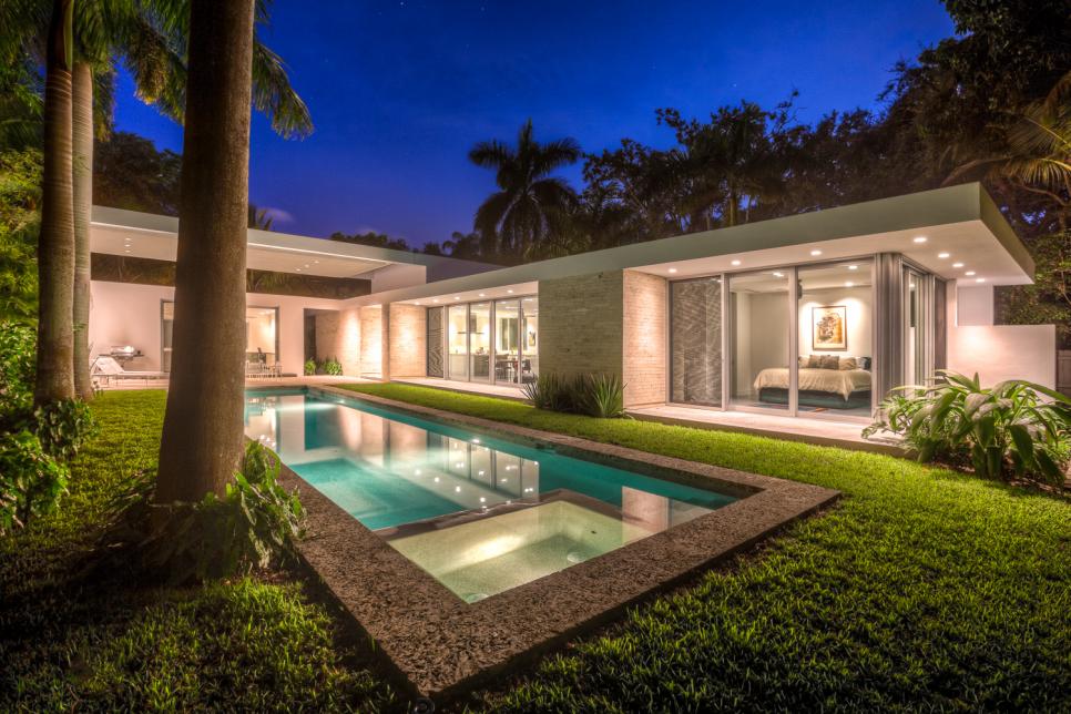 Midcentury Modern House with Pool, Outdoor Lighting