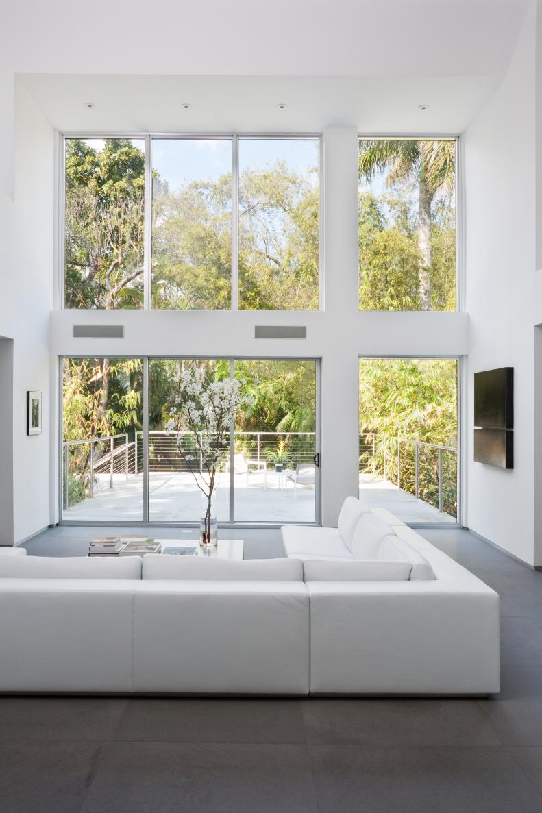 Two-Story Modern White Living Room