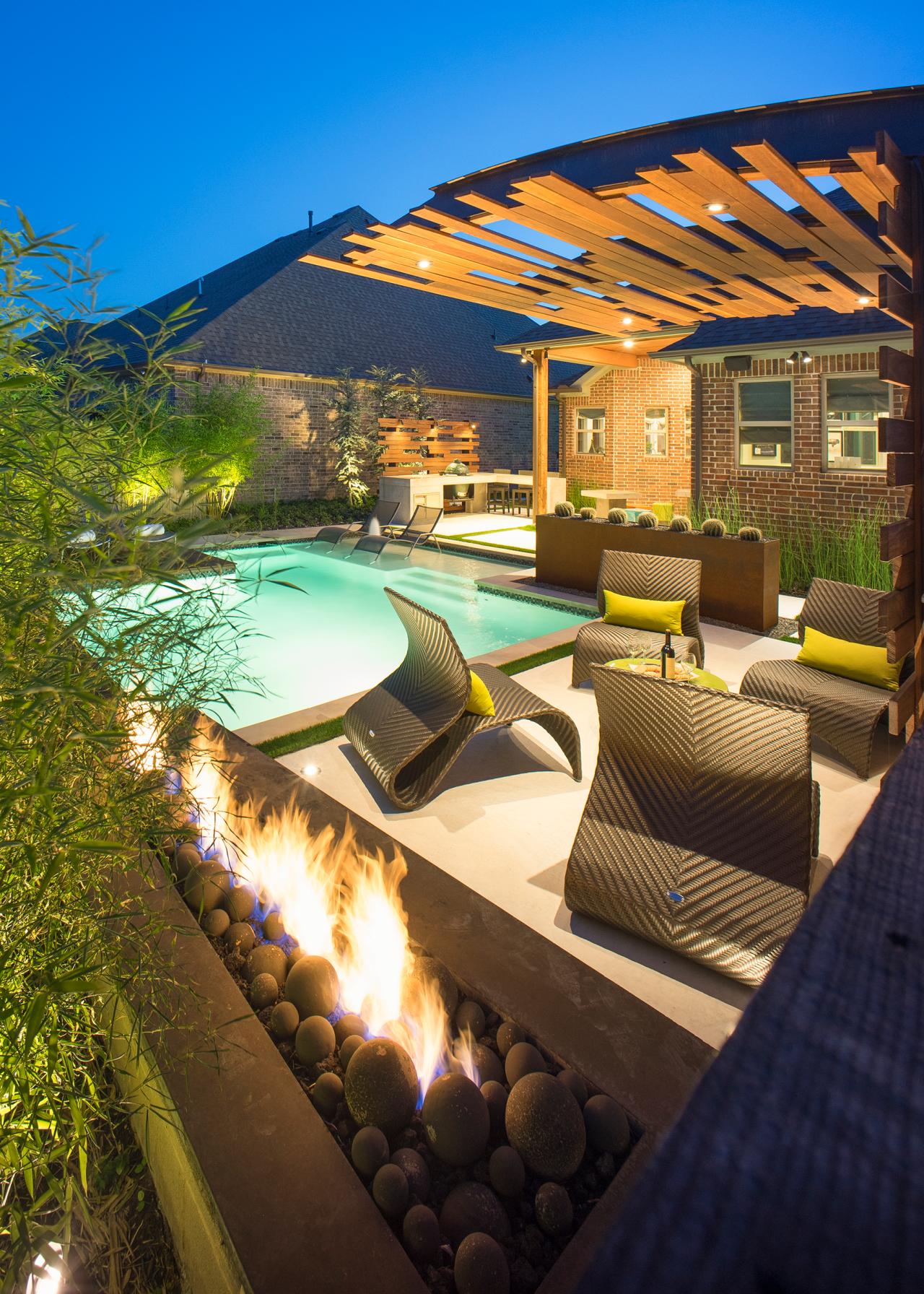 Backyard Pool With Ipe Arbor Creative Furniture Fire Pit Hgtv