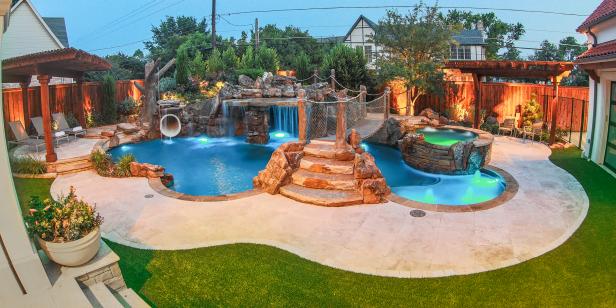 Backyard Retreat With Tropical Grotto Themed Pool Hgtv