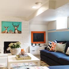 Playroom Features Deer Painting With Turquoise Background