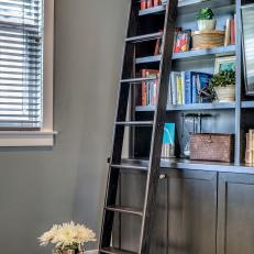 Bookshelves Featuring Movable Sliding Ladder