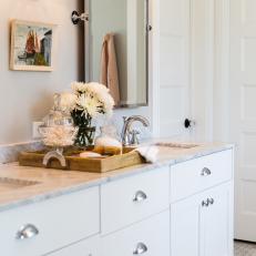 Classic White Vanity With Marble Top in Neutral Bathroom