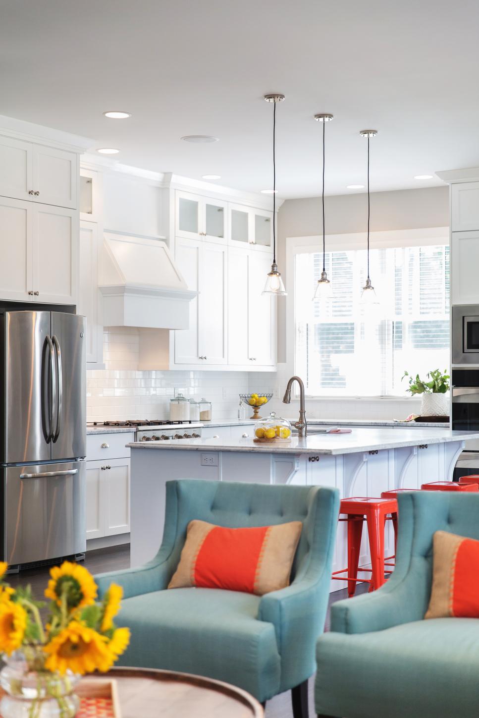 Transitional Open Plan Kitchen With White Cabinets | HGTV