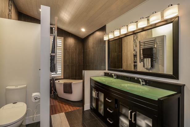 Bathroom Design Studio Contemporary Gray Bathroom With Black Vanity HGTV