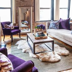 Neutral Living Room With Pop of Purple