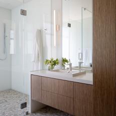 White, Modern Bathroom with Built-In Storage