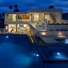 Sleek, Modern Backyard with Large-Scale Pool and Hot Tub