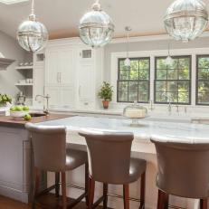 Transitional Kitchen With Marble Countertops
