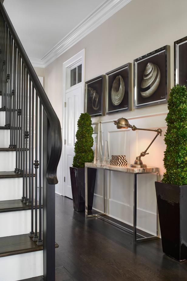 White Home  With Large Eat  In Kitchen  Custom Stair Rail 