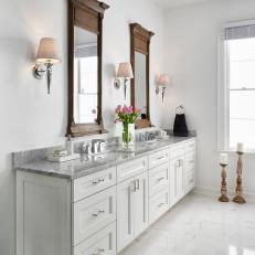 White Traditional Master Bath With Carrara Marble Countertop