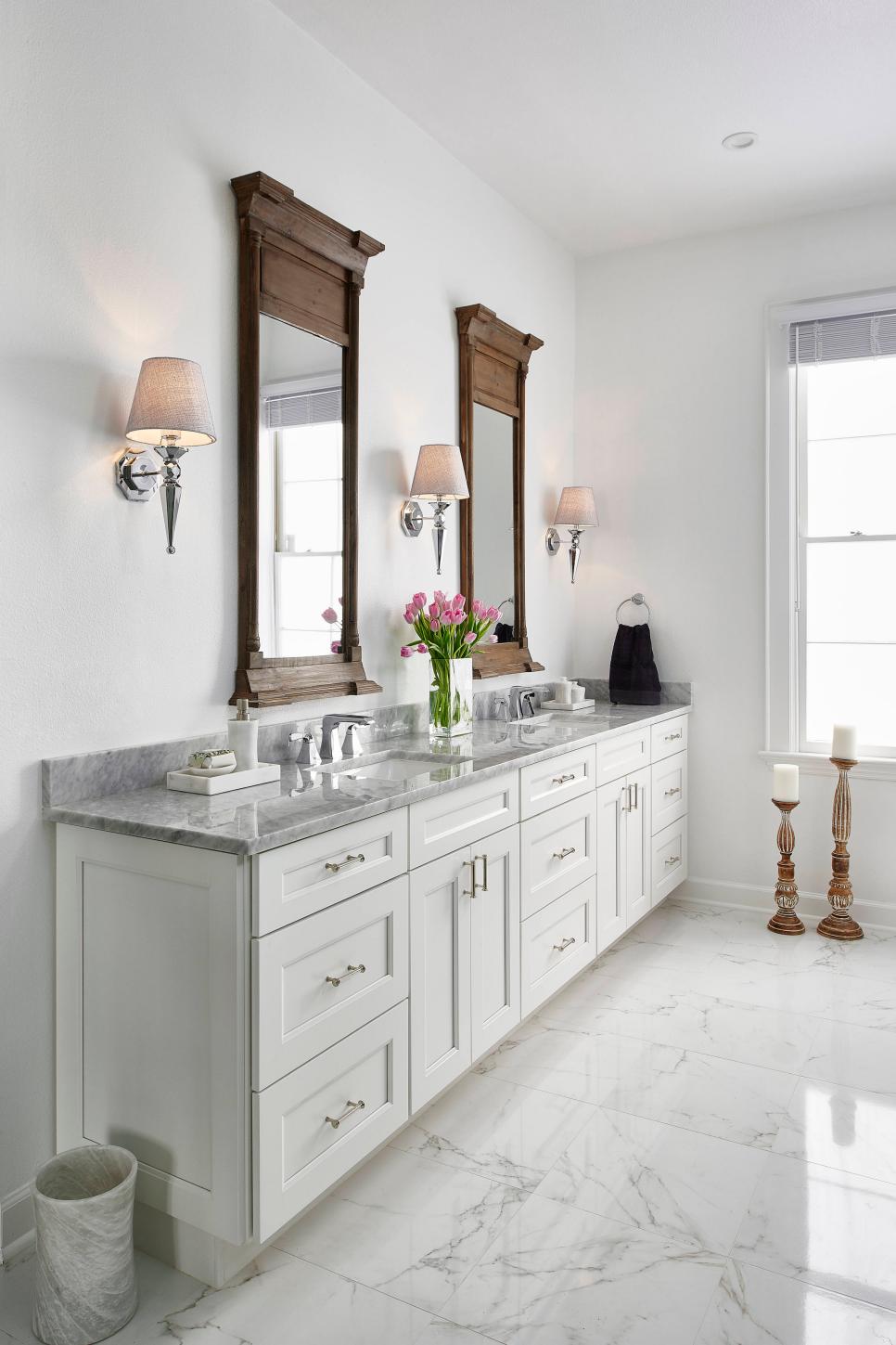 White Traditional Master Bath With Carrara Marble