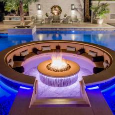 A Dramatic Sunken Fire Pit Area in the Middle of a Pool