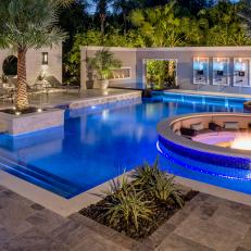A Tropical Pool Space With Unique Features For Entertaining