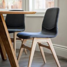 Casual Wood Dining Chair With Dark Gray Upholstery