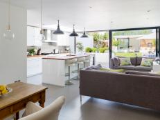 Open-Plan Kitchen and Living Space With Industrial Lights