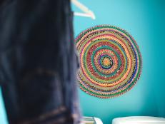 Colorful Woven Mat on Laundry Room Wall