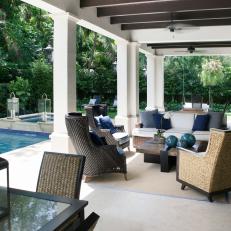 Transitional Covered Porch and Pool