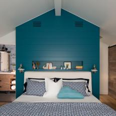 White Bedroom with Peacock Blue Partition