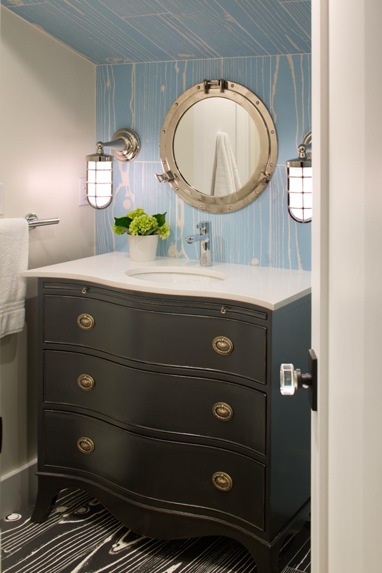 Transitional Powder Room with Nautical Theme | HGTV