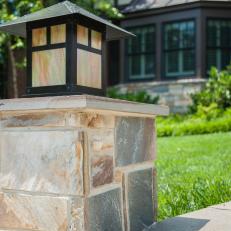 Stone Piers topped with Craftsman Light Fixture