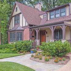 Tudor Craftsman Home Front Porch and Driveway