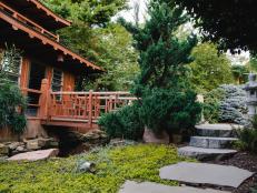 Sawn Granite Walkway in Asian Garden