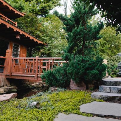 Japanese Tea House and Sawn Granite Path Create Balance in Asian Garden