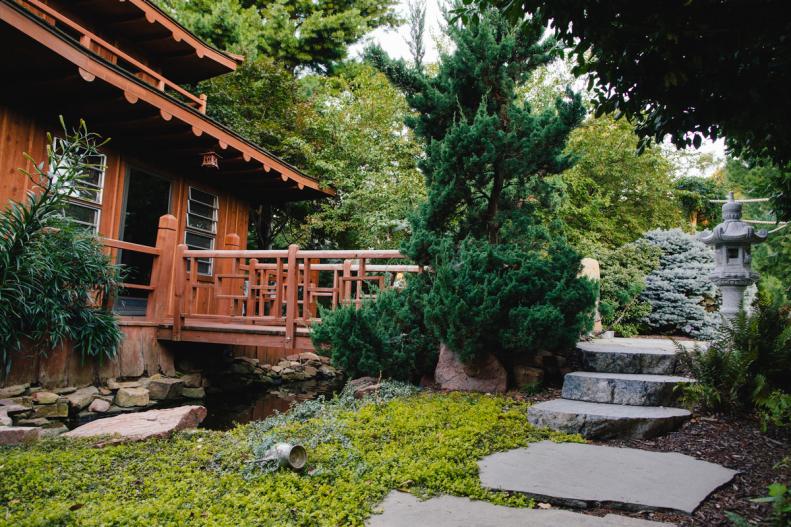 Sawn Granite Walkway in Asian Garden