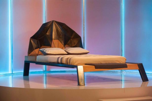Designer Sef Pinney's and carpetner Chip Wade's steel and wood bed as seen on Ellen's Design Challenge.