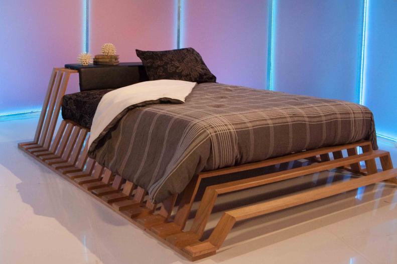 Designer Bradley Bowers' and carpenter Matt Muenster's Japanese-inspired bed as seen on Ellen's Design Challenge.