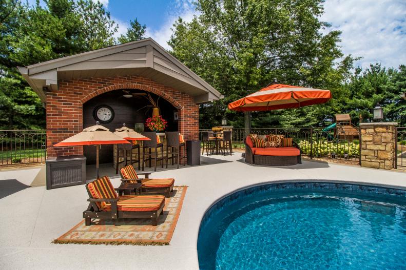 Pool Area with Lounge Chairs and Pavillion