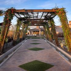 Modern Industrial Garden Walkway in Luxurious Backyard