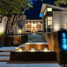 Entrance to Modern Home with Landscape Lighting
