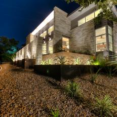 Nighttime Side View of Modern Home
