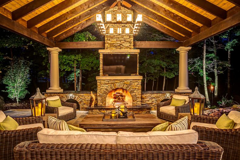 Stone Patio With Outdoor Kitchen, Hot Tub and Koi Pond | Hidden Creek ...